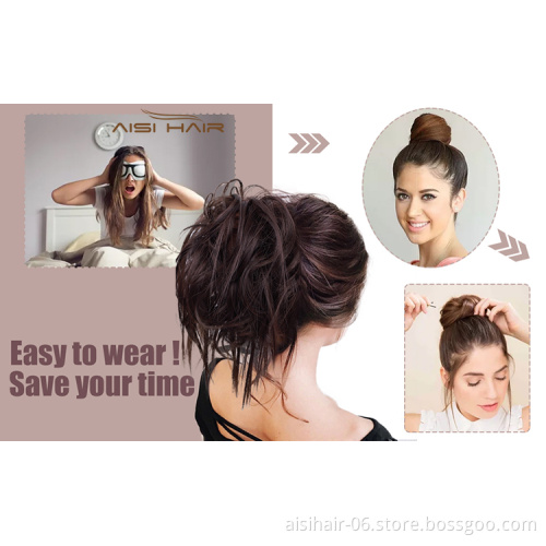Aisi Hair Synthetic Donut Brown Chignon Curly Bun Pad Chignon Elastic Band Ribbon Ponytail Rope Rubber Hair Extension For Women